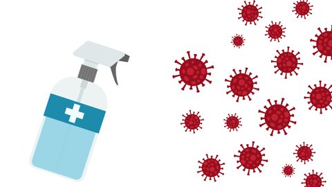 Graphic animation - Covid-19 coronavirus disinfectant , kill Virus with alcohol spray , Alpha Channel (transparent background)