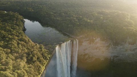 Beautiful Aerial view of Amazon Rainforest Waterfall