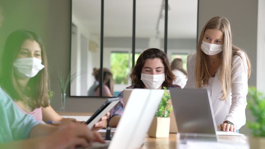 group of students working wearing masks Royalty-Free Stock Footage #1052932241