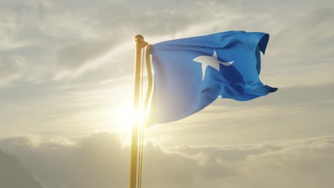 Flag of Somalia Waving in the wind, Sky and Sun Background, Slow Motion, Realistic Animation, 4K UHD 60 FPS Slow-Motion