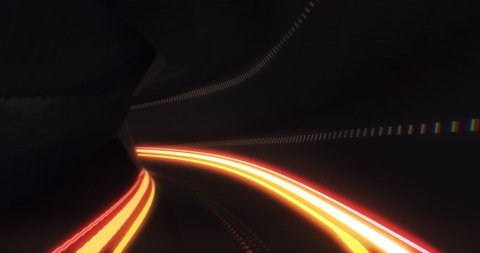 Racing tunnel abstract animation of realistic geometry and light with god rays by the sides. Tunnel light technology research with tiny particles photorealistic 3D render - 4K UHD