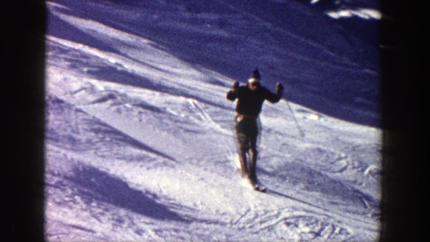 ASPEN COLORADO-1961: Man Skiing On Snow-Covered Mountain
