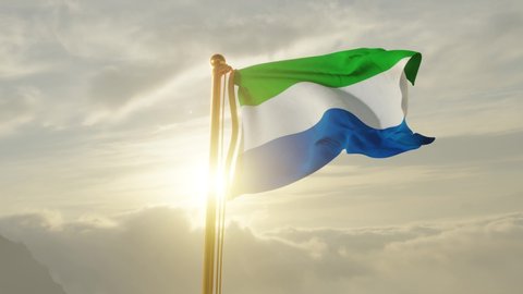 Flag of Sierra Leone Waving in the wind, Sky and Sun Background, Slow Motion, Realistic Animation, 4K UHD 60 FPS Slow-Motion