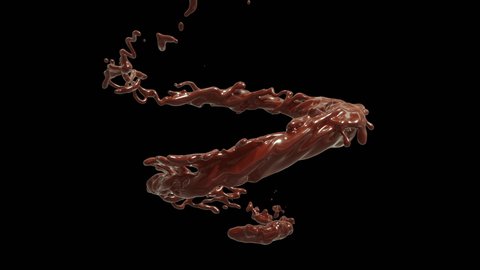 Chocolate,  slow motion. 3D animation of white and brown liquid cream drops splash isolated on brown., with Alpha matte
