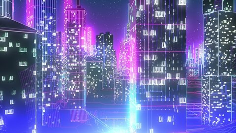 4k Futuristic Neon City Background