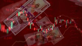 World economic crisis. Trader counts money. Banknotes of 100 dollars. Flashing red light. Concept of financial stagnation, recession, crisis, business crash and economic collapse. Lightning strike. - Powered by Shutterstock - Get 15% off with code: PIKWIZARD15