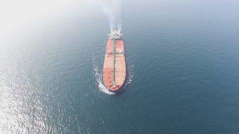 Aerial view of an oil tanker in the Persian Gulf.