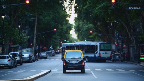 In the streets of Buenos Aires, Argentina.  Cars, people and traffic in 4K