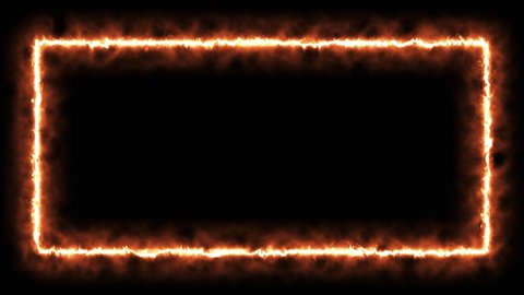 Empty frame with fire border glowing, burning flame. 4K square frame animation background