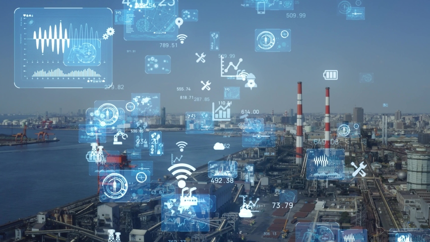 Industrial technology concept. Communication network. INDUSTRY 4.0. Factory automation. | Shutterstock HD Video #1052971853