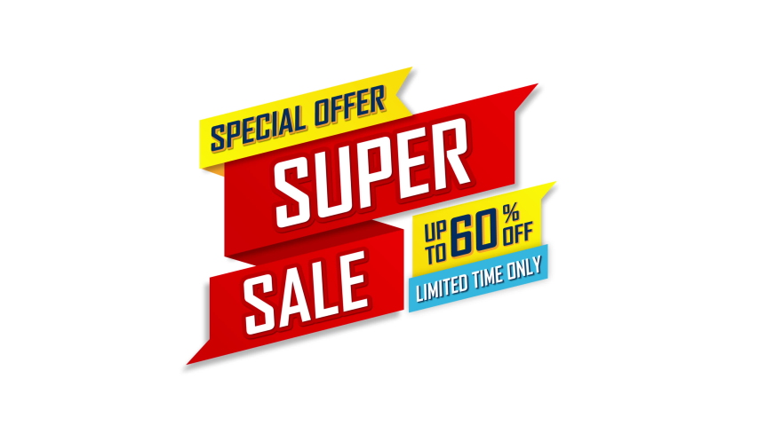 SUPER SALE special up to 60% OFF banner. Sale promo banner special offer sticker. Hot sale campaign price tag for discount clearance. Big sale online shopping. Motion 4k footage