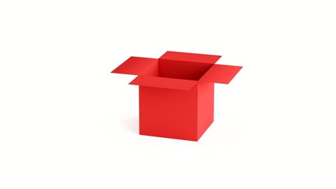 opening red box with camera shift or camera rotation on a white background. 3d render