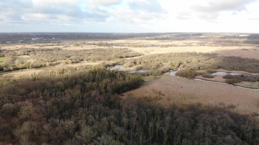 Aerial Drone Shot of Ted Ellis Nature Reserve close to Rockland Broad, Norfolk Broads, UK | Shutterstock HD Video #1052985725