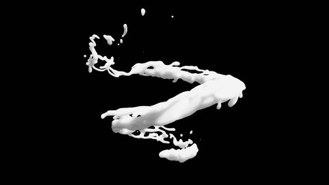 Milk splash in slow motion. 3D animation of white and brown liquid cream drops splash isolated on brown. Alpha matte included for compositing. 4K bright white and dark design element