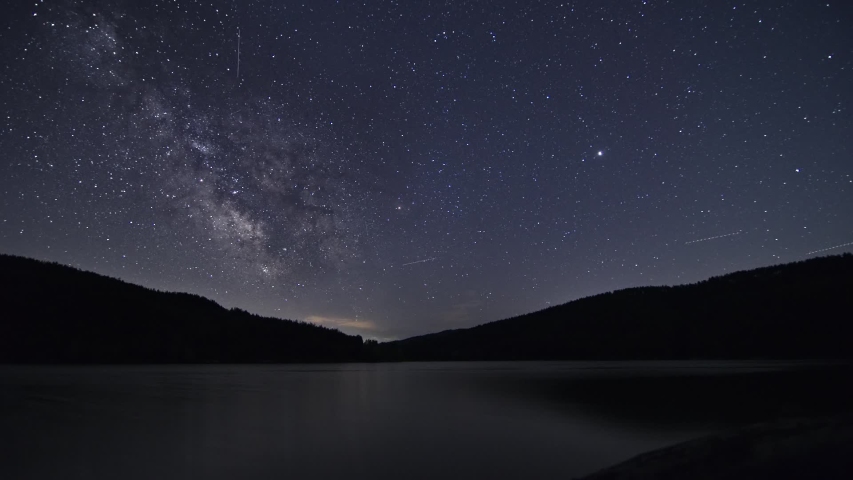 Stars, Planet Mars and the Milky Way over a Mountain Lake Night Time Lapse | Shutterstock HD Video #1052998487