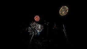 Fireworks show in the night sky, isolated on black background, independence day