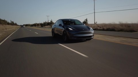 5/10/20 - Atlantic Highlands,NJ - Teslas all new Model Y looks familiar using the same platform with the same components from the Model 3. The Model Y is a compact size SUV.