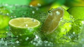 Super Slow Motion Shot of Water Splashing on Fresh Lime 1000fps. - Powered by Shutterstock - Get 15% off with code: PIKWIZARD15