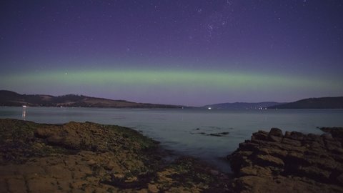 Timelapse of the Aurora Australis (Southern Lights) in Tinderbox, Tasmania, Australia