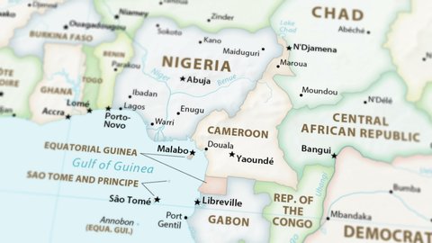 Cameroon on a political map of the world. Video defocuses showing and hiding the map (4K UHD).