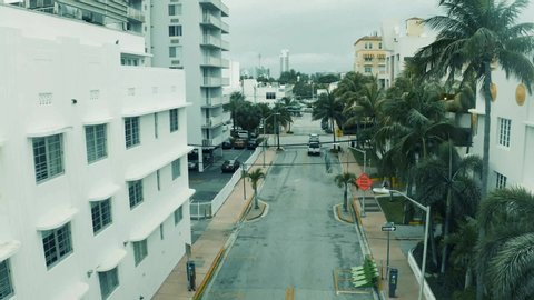 Stay-at-Home Order due to Covid-19. Aerial view of deserted streets in the Miami Beach area.