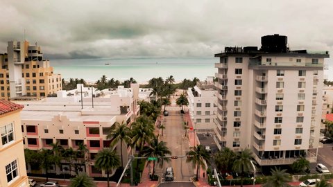 Aerial footage of Miami Beach, Florida during the COVID-19 pandemic.