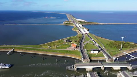 Aerial from sluices at Kornwerderzand at the Afsluitdijk in the Netherlands