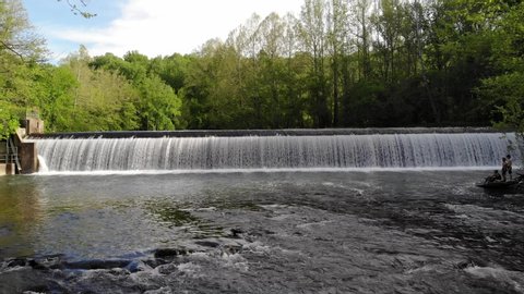 A view of Daniels Dam, a dam in the forests of a Maryland state park. 