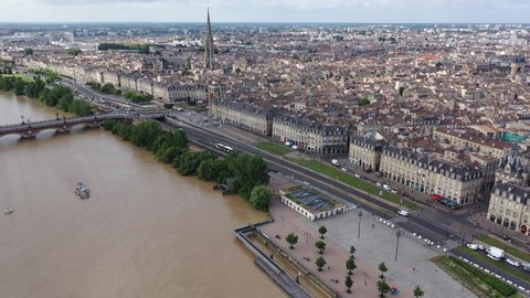 
Aerial cityscape of French city Bordeaux and Garonne river