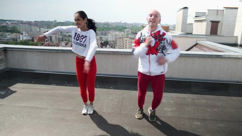 Couple dances separate latina salsa footwork, autentic, rumba cubana on the roof