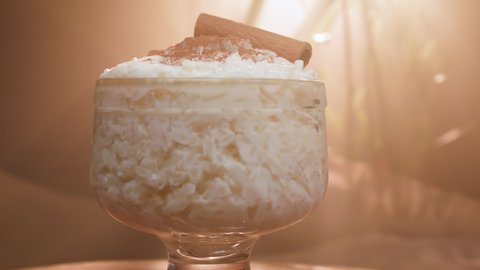A typical Brazilian food called rice pudding. Next to it is written in Portuguese Arroz Doce