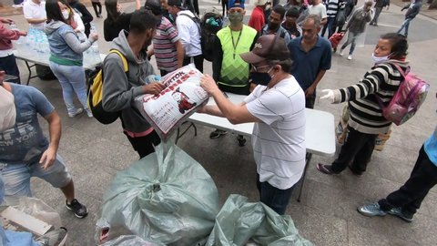 São Paulo, São Paulo / Brazil - 05/23/2020: Social solidarity action - 
donation of clothes and blankets to homeless people in the city of São Paulo