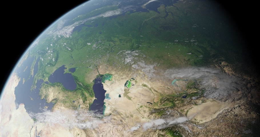 Europe, Turkey and Russia seen from space during daytime. Earth rotating slowly. Satellite view from earth orbit. Blue marble. Great for background. Elements of this image furnished by NASA.