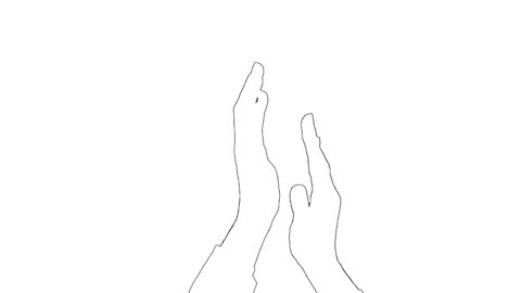 Outline sketch of two female hands clap and applauded on white background.