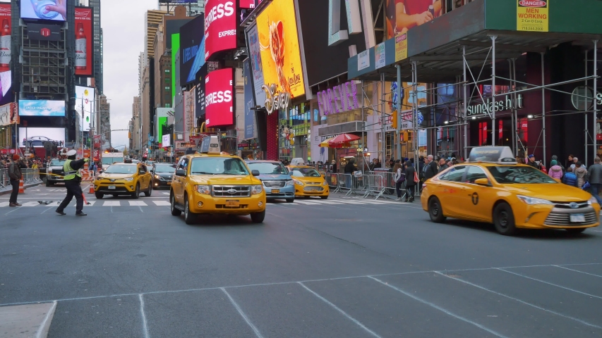 NEW YORK CITY - NOVEMBER 2016: City traffic at 7th Avenue near Times Square at a day time in New York City, NY, USA