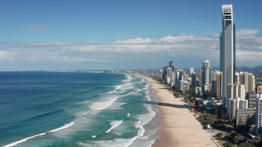 Aerial view of Surfers Paradise, Gold Coast, Australia on a sunny day. | Shutterstock HD Video #1053093092