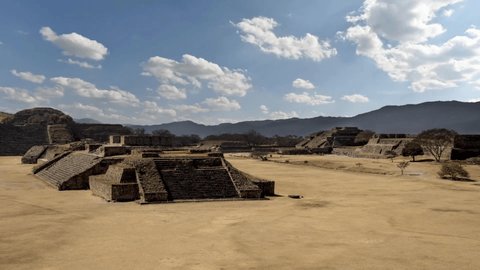 time lapse, Mexico, Oaxaca, Mayan city, Monte Alban, the most important of the zapotec religious centers,panorama, running clouds