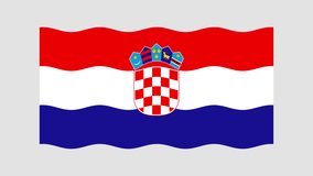 The Croatian flag flutters in the wind. Flat-style animation. The alpha channel is gray. Looped video footage. 4K. HD