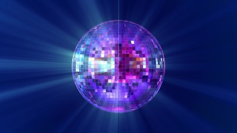 Disco ball with bright rays, night party background. Loop 4k video 