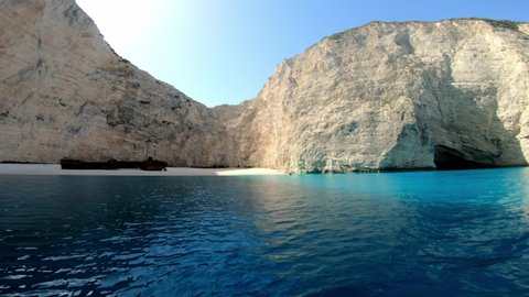 Shipwreck Beach, or Navagio Beach sometimes referred to as "Smugglers Cove", on the coast of Zakynthos, in the Ionian Islands of Greece. Taken on the GoPro Hero 7 Black.