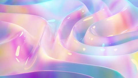 Abstract satisfying animation. Colorful rainbow waves of plastic cloth. Seamless loop. 3D render.
