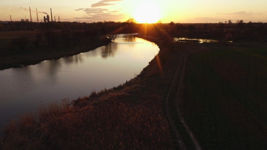 Wild River on Sunset in Ukraine