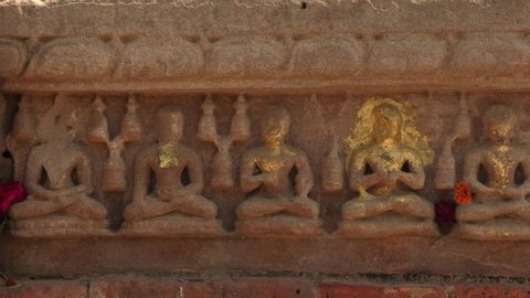 Statues of Buddha in holy place Sarnath, Varanasi, India, 4k footage video