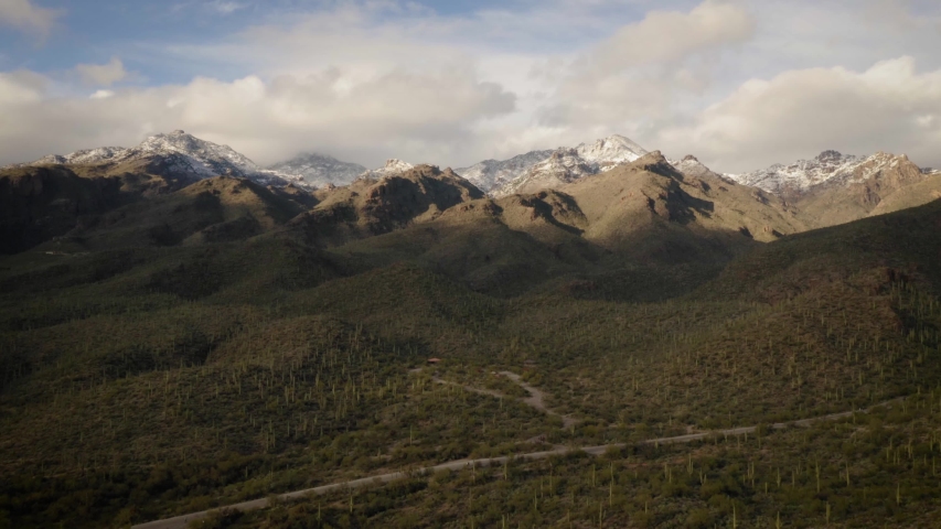 Tucson Arizona Mountains and Cactus Aerial