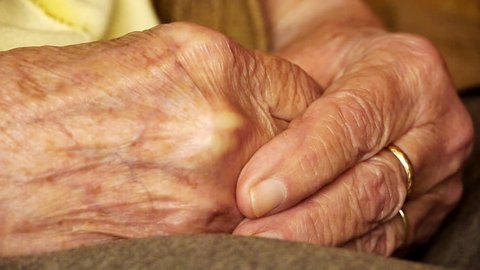 Senior old woman young man hold hand wrinkle skin close up   Stock-video