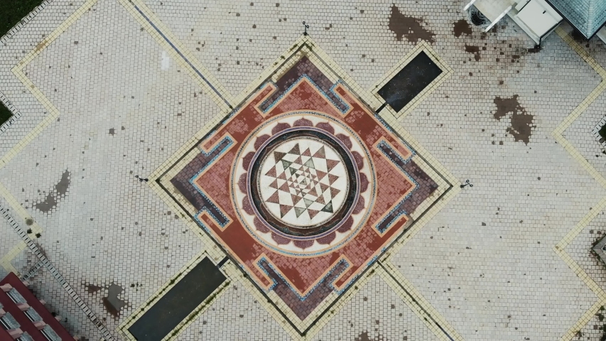 Aerial drone view on old square. Top view, 4k