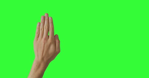 Isolated Man Rise Up Hand Showing Vote Agree Sign Symbol of Presidential Election. Green Screen Compositing. Pack of Gestures Movements on Keyed Chroma Key Background. Body Language. 