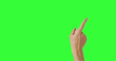 Isolated Man Hand Waving and Showing The No Sign by Index Finger, Reject Gesture Symbol. Green Screen Compositing. Pack of Gestures Movements on Keyed Chroma Key Background. Body Language. 