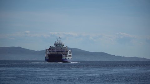 Marmara island, Balikesir - August 2019: Car and passenger ferry from Gestas company approaching Marmara island harbour, Marmara sea