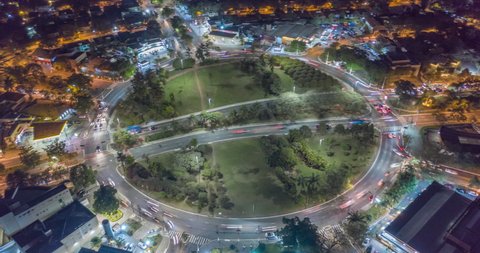 Aerial hyperlapse of Roundabout at night with heavy traffic in Sao Paulo at night